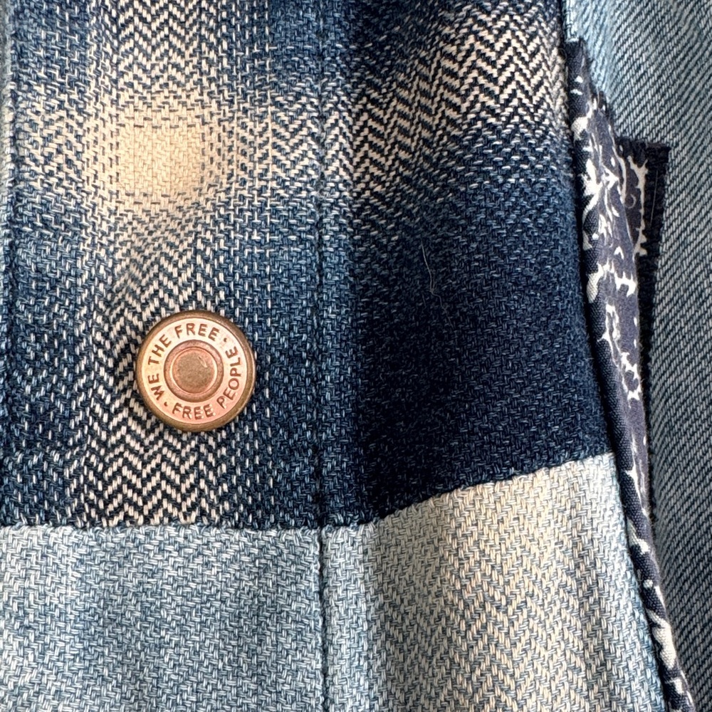 We The Free Blue Denim Jacket with Plaid Accents - Picture 2 of 9